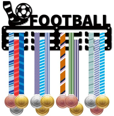 CREATCABIN Porta Medaglie Da Calcio Appendini per Medaglie Espositore per Medaglie Da Calcio Sport Premi Da Appendere In Metallo Ferro Da Stiro Supporto Piccolo Premi per Parete Badge per Casa 29x13cm