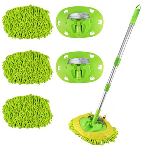 RHHGHY 118CM Brosse Lavage Voiture Extérieur Telescopique de Nettoyage Kit,2 en 1 Brosse Telescopique de Nettoyage Camping Car, AVCE 3 Balai/2 Housse de Rechange, pour Caravane, Camion, Voitures