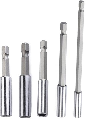5 x Bit Verlängerung, Bitverlängerungen, Bit Verlängerung für Akkuschrauber, 1/4 Verlängerung für Schrauber Set, Magnetischer Bithalter 50/60/75/100/150mm für Schraubendreher
