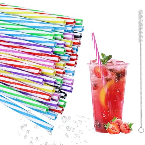 50 pcs Reusable Plastic Straws, Straws Drinking Plastic, Drinking Straws for Smoothies, Juice, Cocktail, hot Drink (0.25 inch Diameter, 9.05 inch Long) (multicolor-50)