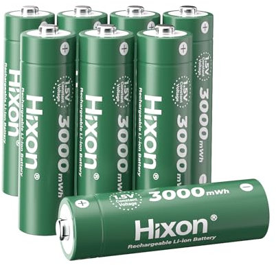 Hixon 8 batterie al litio AA, ricaricabili a lunga durata, batterie AA da 1,5 V, 3000 mWh (1,5 V, 2000 mAh), cicli di ricarica fino a 1600 +
