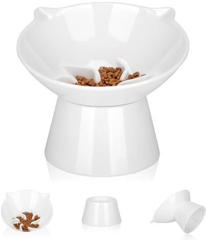 Detachable Elevated Slow Feeder Cat Bowl,7 Inch Large Extra Wide Cat Slow Feeder Bowl,Tilted Raised Cat Bowl Slow Feeder,Whisker Fatigue,Anti-Vomiting Adjustable Cat Food Bowl for Cats,Small Dogs