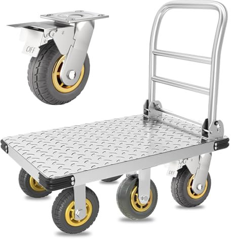YAOYAO LAND Klappbarer Plattformwagen, strapazierfähig, 907 kg, Tragkraft mit Bremse und 15,2 cm (6 Zoll), 360 Grad drehbaren Rädern