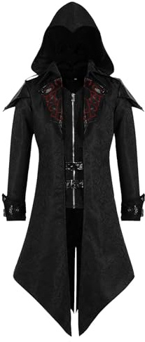 LLTTEER Mittelalterliche Steampunk Jacke mit Kapuze,Gothic Frack Herren | Mittelalter Mantel Herren Halloween Kostüm Renaissance Kleidung Vintage Frack Jacke für Halloween Cosplay