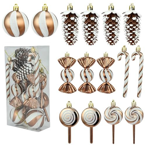 Weihnachtskugeln Set - 15 Stück Weihnachtsbaumkugeln Plastik, Weihnachtsball Ornament, Tannenbaum Kugeln, Weihnachtsbaumschmuck für Kinder (Braun)