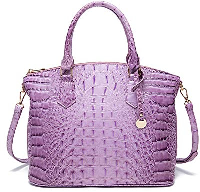NICOLE & DORIS Handtasche Damen Mittelgroß Kroko Handtaschen Elegante Schultertaschen Lackleder Henkeltasche Umhängetasche Tote Tasche für Büro Shopper Reisen Helles Violett
