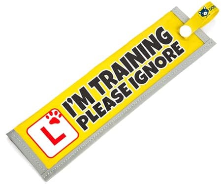 dogkit I'm Training Please Ignore Space Awareness Sleeve for Reactive Nervous Dogs, Reflective, Waterproof, Double Sided Slip-on for the Dog Lead (Yellow - Learner Sign)