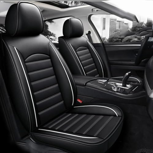 RUIHAHA Auto Sitzbezüge für Mercedes Benz W203 W204 W205 W206 V205 A205 C180 5 Sitzer Leder Wasserdicht Bequem Autositzbezüge Sitzschoner Innenraum Zubehör,Black and White