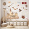 Wally Fox - Wandsticker Kinderzimmer - Wandtattoo Babyzimmer - Ungiftig, sicher, leistungsstark - Set - Eule, Magie, Hexerei, Zauberer, Schloss - Braun, Rot, Gelb - 62,5x125cm