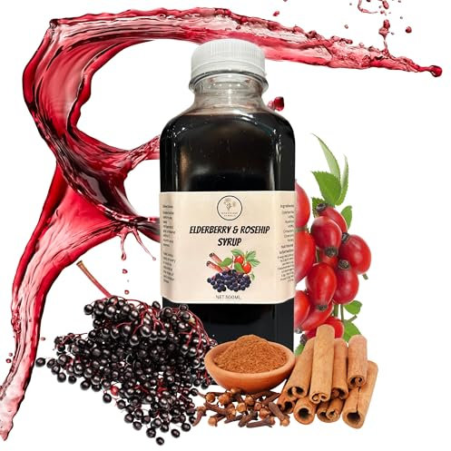 Elderberry & Rosehip Syrup; Rich in Vitamin C, antioxidants and antivirals | Cold and flu Remedy | Suitable for All Ages | 500ml Bottle, one Month Supply | Just £5.40 per 100ml