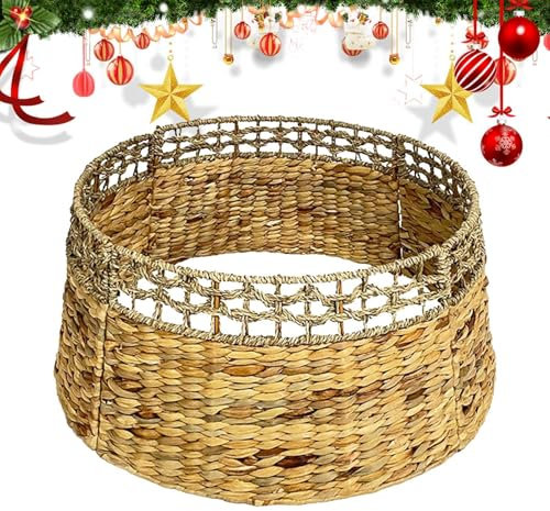 Panier de sapin de Noël | Cache-pied de sapin de Noël en rotin de 61 cm – Collier de sapin de Noël de ferme fait à la main pour arbres artificiels
