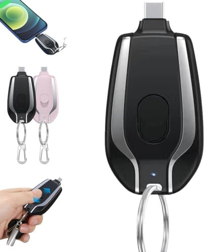 Keyring Power Bank, 1500mAh Mini Power Emergency Pod, Ultra-Compact Keyring Phone Charger, Portable Keychain Charger for Iphone/Type-C, Fast Charging Power Bank Battery Pack, Plug and Play (Black1)