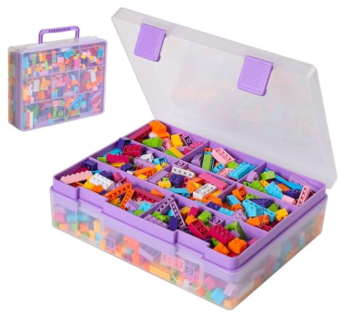 Douorgan Toy Storage Organizer for Lego Stackable Organizer Bins Portable Organizer Containers Storage Box Plastic Case for Bead Bracelet Making DIY Jewelry Nail Charms (Purple)