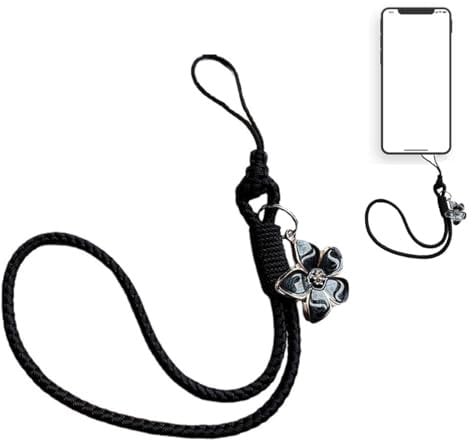 WOXJENA Handykette Blume, Handy-Armband, Handy Charm, Elastisches Freihändiges Armband, Handy Kette Abnehmbares, Handy Lanyard Schlüsselband für Damen, Schwarz