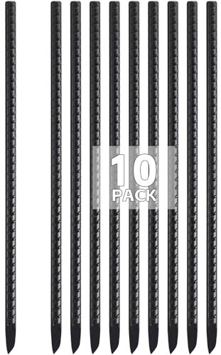 Heavy Duty Tent Pegs, 10 Pack Ground Stakes 41cm, Straight Metal Stakes for Concrete Form, Landscaping, Camping Tent or Timber, Black