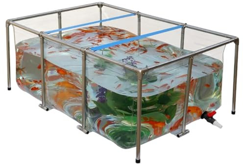 Faltbarer Fischteich aus PVC für Koi, Transparentes Aquarium-Pool Rechteckig mit Edelstahl-Rahmen und Ablassventil, Großer Zuchtteich Teiche im Freien für Hydroponische Pflanzen(200x100x70 cm)