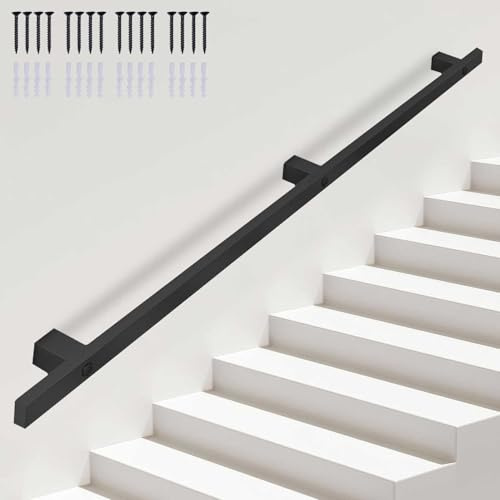 Handläufe für Treppen, Metall-Treppengeländerhalterungen, Wandhalterung aus schwarzem Metallschmiedeeisen, rutschfester Handlauf für die industrielle Sicherheit für Innen- und Außentreppen(100cm)
