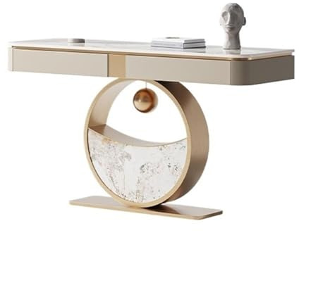 FOMWWVYS Console Console Moderne avec tiroir, Table d'entrée en Faux marbre de 119 cm, Base Ronde Table d'entrée(Gold)