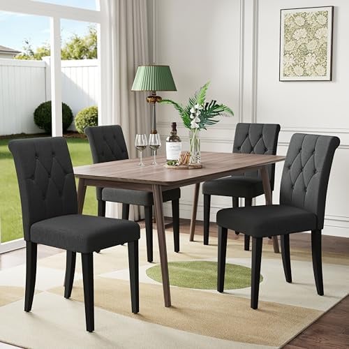 Welzona Esszimmerstühle 4er Set, Esszimmerstühle für Küche und Esszimmer, Küchenstuhl Modern, Stühle für Esszimmer Küche Wohnzimmer Schlafzimmer, Schwarz