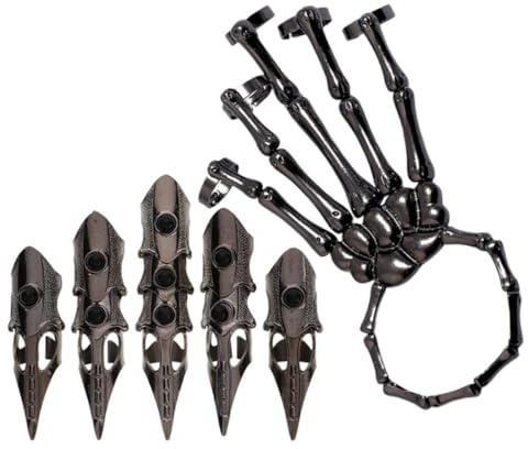 SAFIGLE Verstellbares Gothic Claw Rings Skelett Hand Armband Punk Finger für Cosplay Halloween Bühne