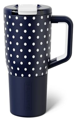 BrüMate Müv - 25oz 100% Leak Proof Insulated Coffee Mug with Handle & Lid - Stainless Steel Coffee Travel Mug - Double Walled Coffee Cup (Navy Polka Dots)