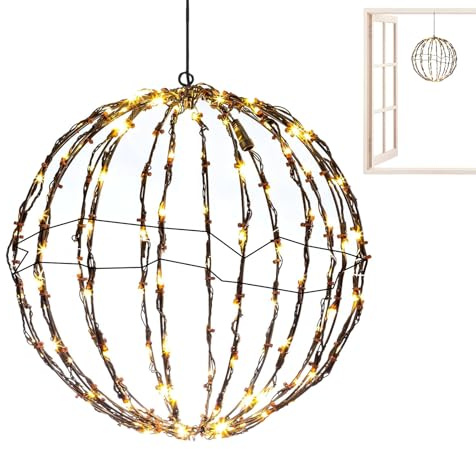 Leuchtkugel Weihnachten, Weihnachtsbeleuchtung Außen Led Kugel, Faltbare Lichtkugel, Batterie Hängende LED Dekokugel, Weihnachtsdeko Lichterkette, für Hof Baums Garten Terrasse