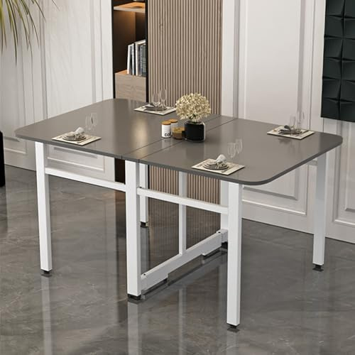 Erweiterbarer Esstisch aus Massivholz, ultradünn, zusammenklappbar, für kleine Räume, vielseitiger Küchen- und Wohnzimmertisch, modernes graues und weißes Finish, 140 cm Größe