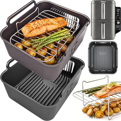 AirFlow Pro™ Ninja SL400UK Silicone Liners + Racks | Double Stack XL 9.5L | 3mm Thick, 15mm Raised Ridges for Crisp Cooking | 304 Stainless Steel Racks | SL400 Accessories | by iStock Kitchen
