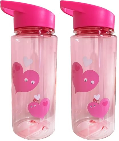 Tinc Pink 550ml Leak-Proof Kids Water Bottle With Straw | For School & Holidays | BPA Free (BOTLMAPK) (Pack of 2)