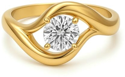 Skcess 14K Gelbgold Engagement Ring, Verlobungsring Moissanit Def Moissanit Fingerring Promise Ring Jubiläum für Frauen Schmuckgeschenke Größe 50 (15.9)