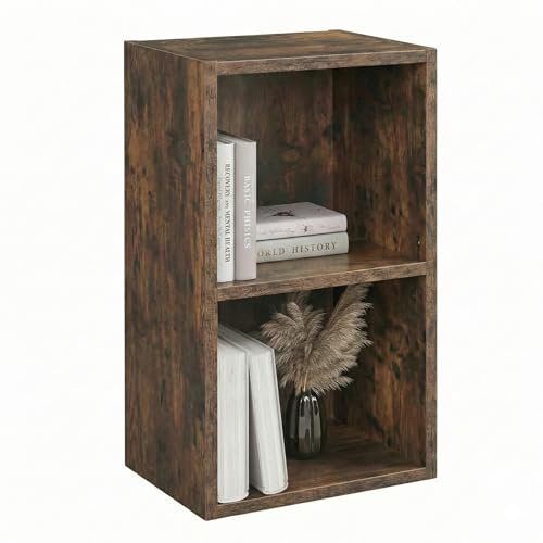 Blisswood 2 Tier Small Bookcase, Cube Storage Bookshelf, Wooden Shelving Display Unit, Freestanding Open Book Shelf for Office, Living Room, Bedroom, Furniture, Rustic H54 x W30 x D24 cm
