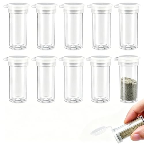 10 Piezas Mini Salero y Pimentero Pequeño, Plástico Transparente, con Tapa, para Camping, Cocina, BBQ, 6g