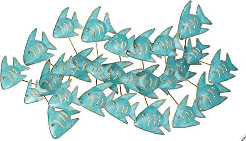 GURU SHOP Exotische Wanddekoration Fischschwarm - Modell 1, Grün, 40x80x10 cm, Masken & Wandschmuck
