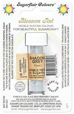 Sugarflair Blossom Tint Shadow Grey Food Colouring and Dusting Powder, Matt Finish, Brush On or Mix with Rejuvenator Spirit to Create a One of A Kind Cake - 7ml