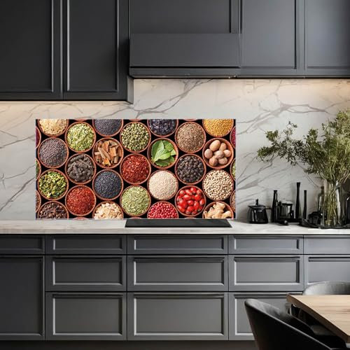 banjado Küchenrückwand Glas ohne Bohren 110x55cm – Glasrückwand Küche mit Motiv Zutaten/Spritzschutz Küchenrückwand Glas/selbstklebende Küchenrückwand Platte - magnetisch & beschreibbar