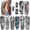 HOWAF Extra Large Temporaire Tatouages 8 Feuilles Bras Complet Faux Tatouages et 3 Feuilles Demi Bras Tatouage Autocollants pour Hommes et Femmes adultes, guerrier loup lion tigre