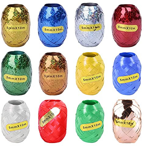 12 Rollen Geschenkband Set YUTOU Geschenkband Hochzeit Curling Ribbon Rolle Glitzer Ringelband für Hochzeit Partei Festival Dekoration Handwerk Geschenkverpackung Florist Luftballon(10 m je Rolle)