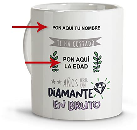 LolaPix Tazas personalizadas con frases. Tazas personalizadas. Tazas desayuno originales. Varios diseños. CUMPLEAÑOS DIAMANTE