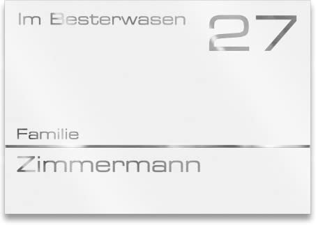 Metzler Edelstahl Namensschild Zimmermann in weiß - Wetterfest & Massiv - Rostfrei & UV-Beständig - Individuelle Beschriftung - Größe: 21,5 x 15 cm