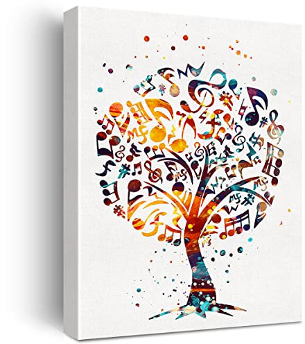 Aquarell-Musikbaum, Leinwand, Wandkunst, Violinschlüssel, Kunstdruck, Leinwand, Malerei, Musikraum, Wanddekoration, gerahmt, Musiker-Geschenk, 30,5 x 38,5 cm