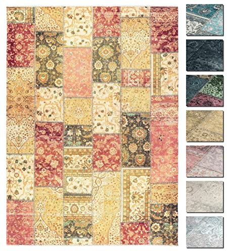Kelim Patchwork Teppich Rot 80 X 145 cm - Maschinenwaschbar - Moderner Kurzflor Wohnzimmer Teppich - Super Soft