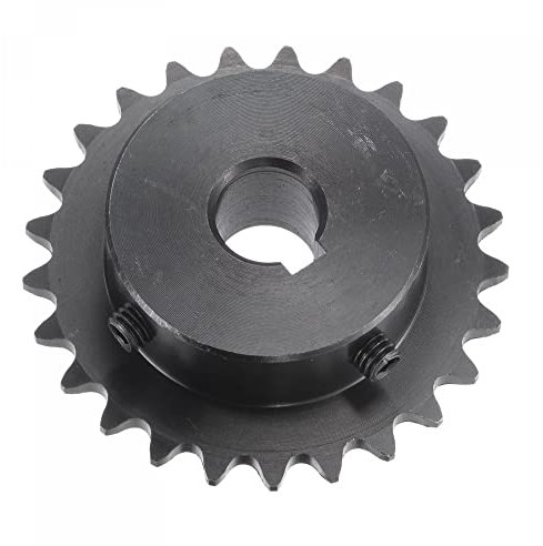 sourcing map 25 Dientes Piñón Tipo B Único Filamento 1/4 Paso, 12mm Calibre Negro Óxido C45 Carbono Acero, Chavetero con 2 Fijación Tornillos para ISO 04C