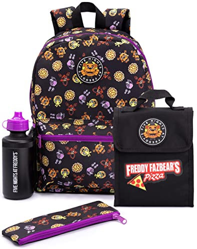 FIVE NIGHTS AT FREDDY'S Boys Backpack FNAF Merchandise Freddy Chica Foxy Bonnie School Rucksack for Kids Pencil Case & Water Bottle