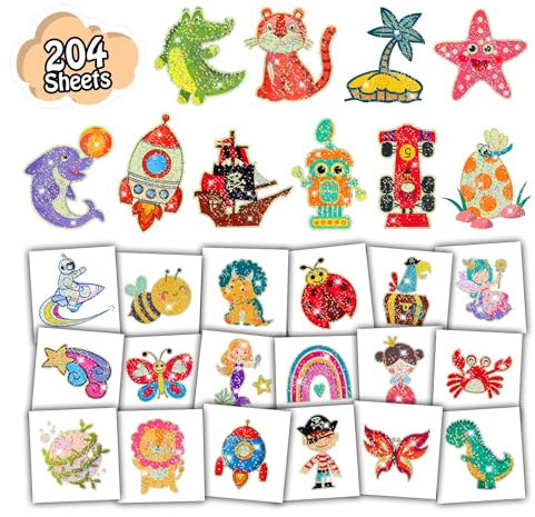 Leesgel GlitzerTattoos Set für Kinder, 204 Stück Einzeln Verpackt Kindertattoos Sticker für Mitgebsel Kindergeburtstag, Kindergeburtstag Gastgeschenke Kleine Geschenke für Jungen und Mädchen