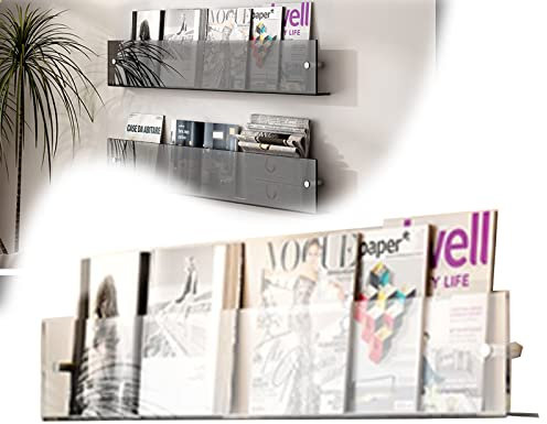 Acryl Zeitschriftenständer, Prospektständer, Informationsständer für Flyer, Literatur - Transparent, 80cm, Wandmontage, Minimalistisch, für Wohnzimmer, Arbeitszimmer, Balkon