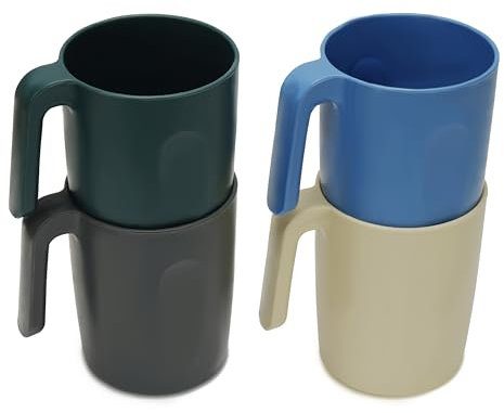 Belle Vous 4 tlgs Becher Plastik Set - 400 ml Unzerbrechliche Wiederverwendbare Plastikbecher mit Henkel - BPA-Freie Becher für Heißgetränke & Kaltgetränke - Mikrowellen- & Spülmaschinenfest - Camping