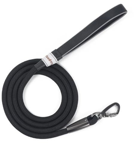 Wisedog 1.9m Black Tough Rope Long Line Lead with Soft Padded Handle for Dogs