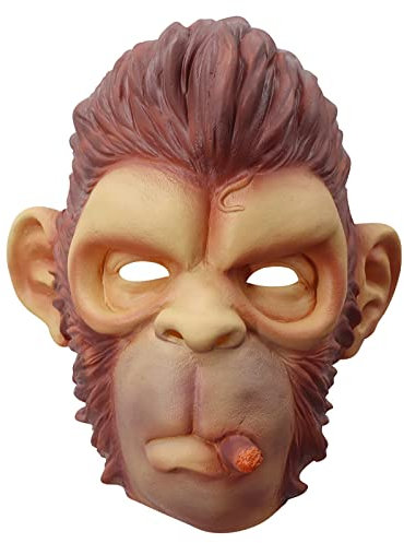 Halloween Maske Horror Tierische Kopfbedeckungen Affen Kopfbedeckungen Rauchen Affenkopf Latex Kopfbedeckungen Halloween Requisiten für Cosplay Party Kopfbedeckung Halloween Deko (Yellow, One Size)