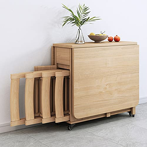 Juego De Mesa De Comedor Plegable, Mesa De Comedor Extensible De Madera con 4 Sillas,Mesa de Centro Plegable y Mesa de Comedor, Mesa De Hoja Abatible para Cocina Comedor Sala De Estar Restaurante-1.4m