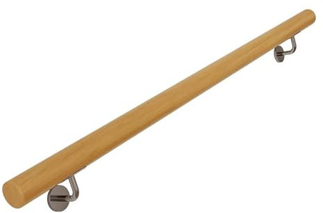 Geländerschienen, Handlauf, Treppe, massives Eichenholz, Treppenhandlauf, Wandmontage, Geländer, Haltegriff mit Metallhalterung für Innentreppen (Größe: 0,8 m)